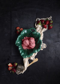 High angle view of rose bouquet on table