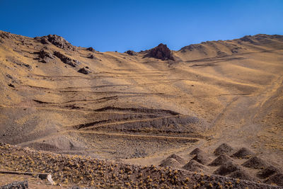 Scenic view of desert against clear sky