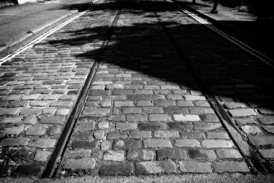 High angle view of cobblestone street
