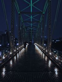 Illuminated suspension bridge at night