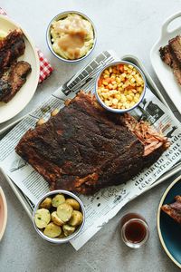 High angle view of food served on table