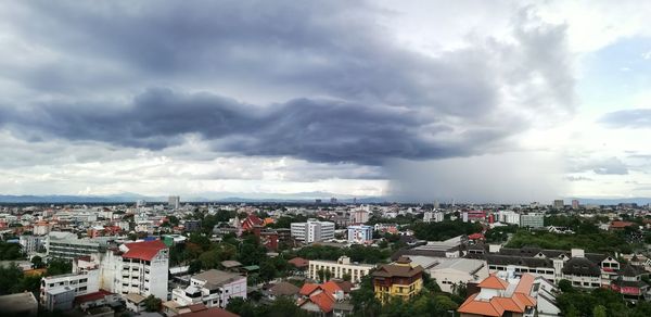 High angle view of townscape against sky