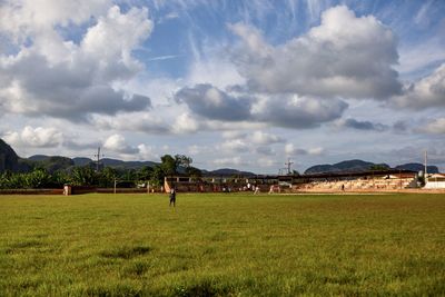 Scenic view of baseball field against sky