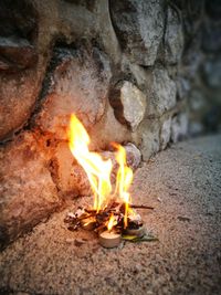 Close-up of fire on rock