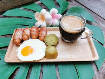 High angle view of breakfast on table