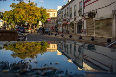 Reflection of building in water