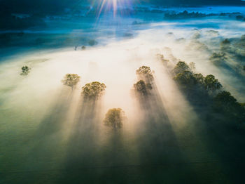 Scenic view of landscape in foggy weather