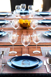 High angle view of arranged dining table at home