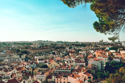 High angle view of townscape against sky