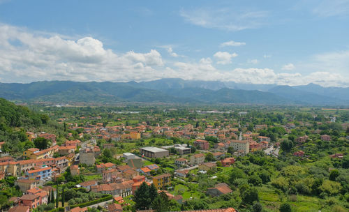 High angle view of townscape against sky