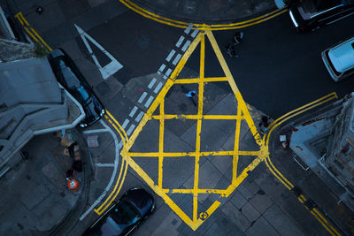 High angle view of yellow street