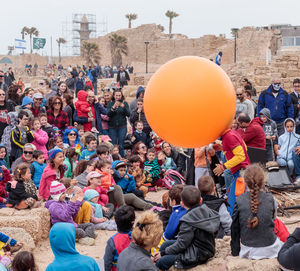 Group of people in balloons