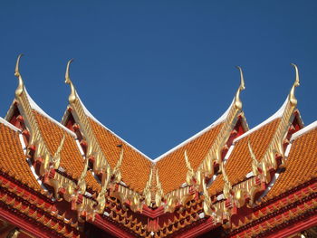 Low angle view of traditional building against clear blue sky