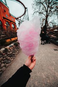 Cropped hand of person holding cotton candy