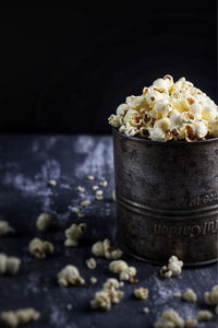 Close-up of popcorn on table
