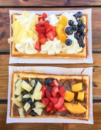 High angle view of breakfast on table