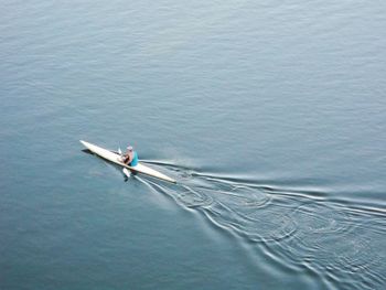 High angle view of man sailing on boat