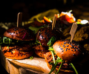 Close-up of burger in plate on table