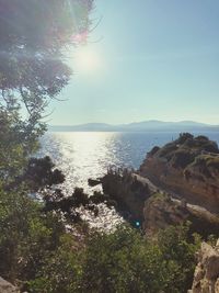 Scenic view of sea against clear sky