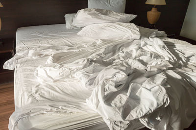 High angle view of white bed