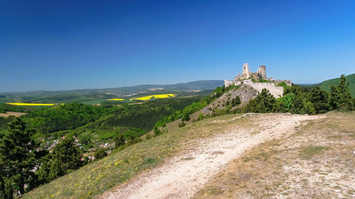 Scenic view of landscape against clear blue sky