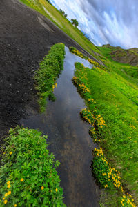 Scenic view of land against sky