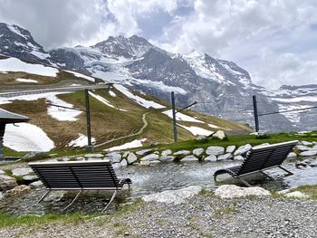 Scenic view of snowcapped mountains against sky