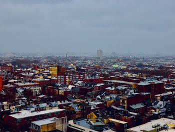 High angle view of buildings in city