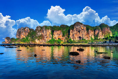 Reflection of rock formations in water