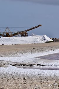 Scenic view of snow covered land against clear sky