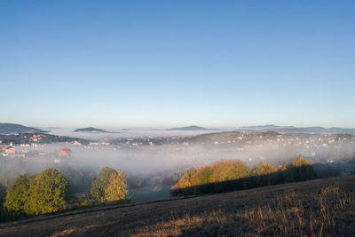 Scenic view of landscape against clear blue sky