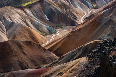 Scenic view of colorful mountains at landmannalaugar, popular hiking place in iceland