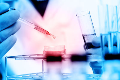 Cropped hand of scientist working at laboratory