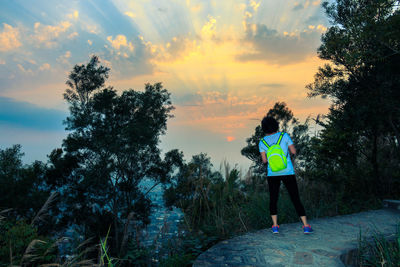 Silhouette of woman standing on tree