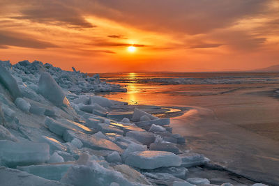 Scenic view of sea against sky during sunset