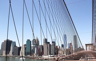 Bridge over river with buildings in background