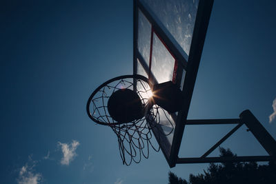 Low angle view of basketball hoop against sky