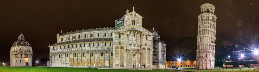 Cathedral and leaning tower of pisa at night