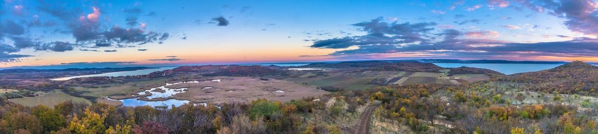 Panoramic view of landscape against sky during sunset