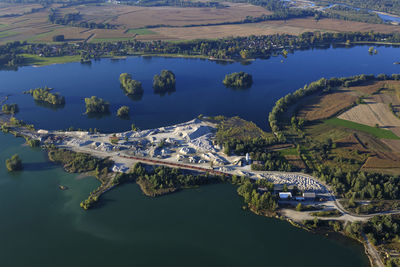 Aerial view of gravel extraction in botovo, croatia