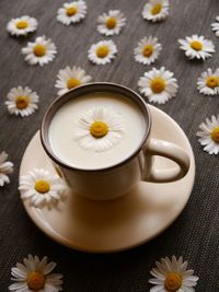 High angle view of coffee cup on table