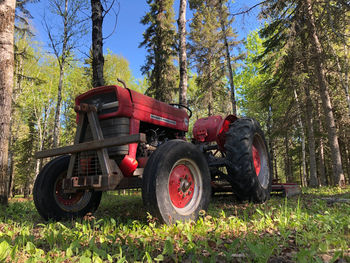 Abandoned tractor on field