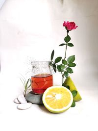 Flowers in glass on table