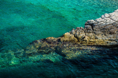 High angle view of rocks by sea