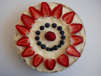 Directly above shot of strawberry cake