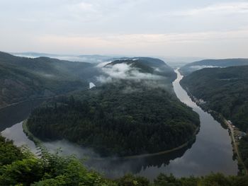 Scenic view of river amidst trees against sky