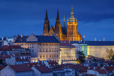 Evening view of prague castle from petrin hill, czech republic.