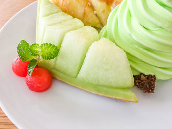 High angle view of fruits in plate