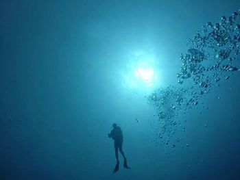 Silhouette of man swimming in sea