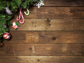 High angle view of christmas tree on table